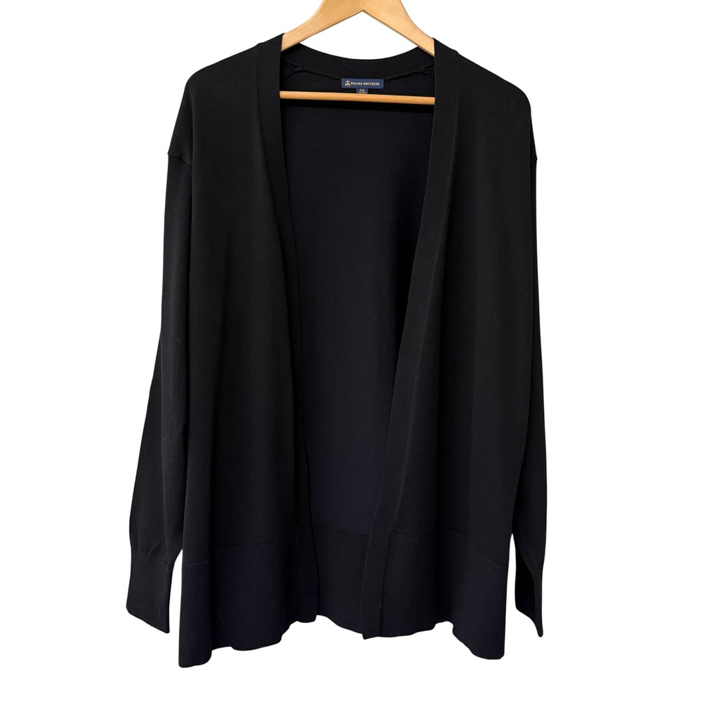 Brooks Brothers Women Open Front Ribbed Knit Cardigan Size 2XL Pima Cotton Black